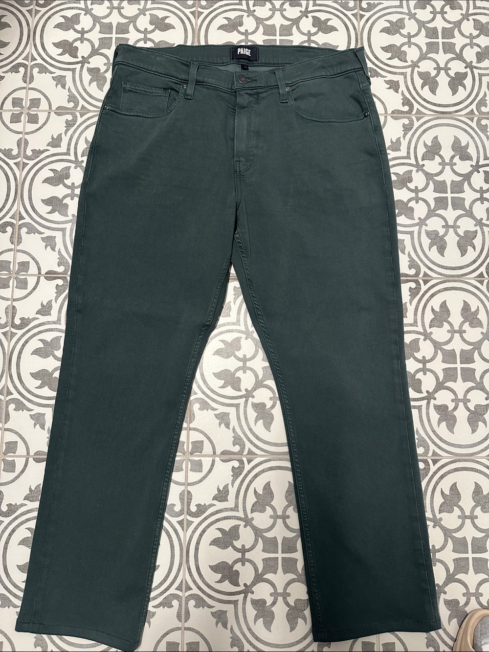 PAIGE Men's Forest Green Straight Jeans